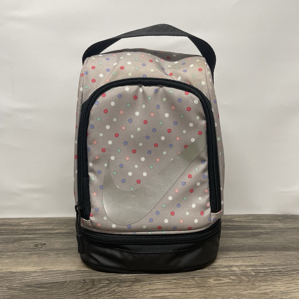 Nike Gray Polka Dot Insulated Lunch Bag Thermal Zip Cooler Tote